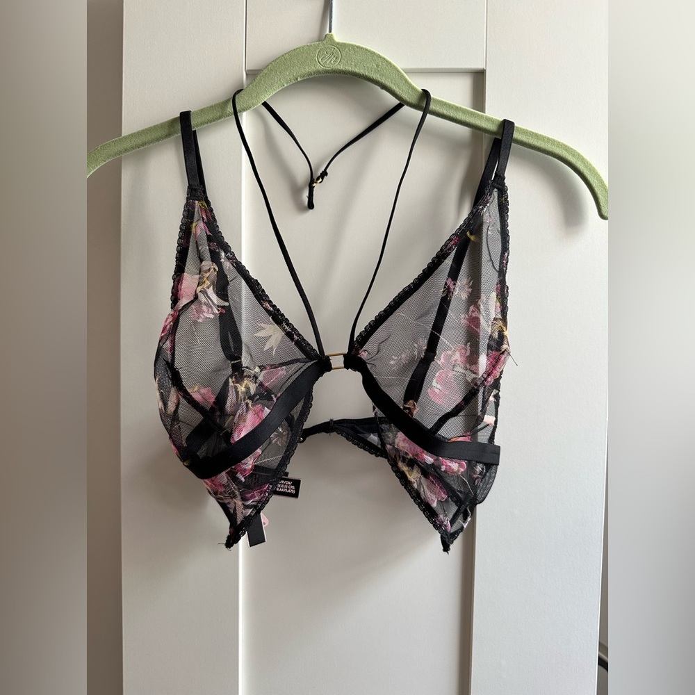 Victoria Secret - Black Mesh Bralette with floral print - size small